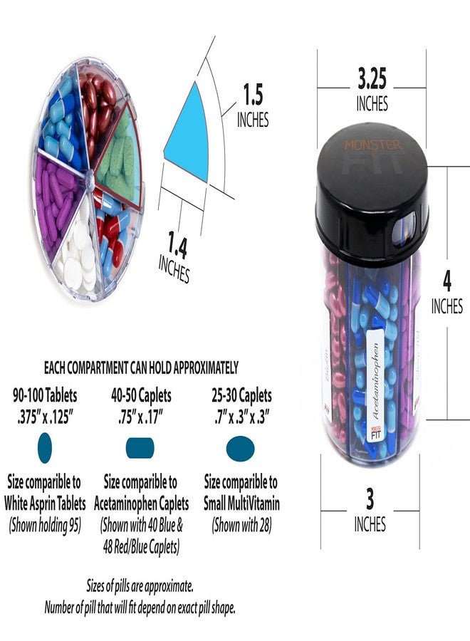 pill thing Monster Jr Supplement Pill Dispenser with Labels - Holds Small Medium Medication Vitamins and Easily Dispense from One Container Includes Compartment Labels (Monster Jr - 2 Pack) - Image 3